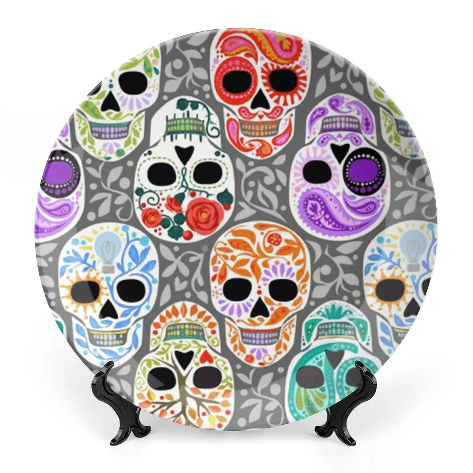 Colorful Skull Painting Pattern Graffiti Street Plate Decor Porcelain Salver Tableware Dinner Dish Ceramic Stoneware Halloween