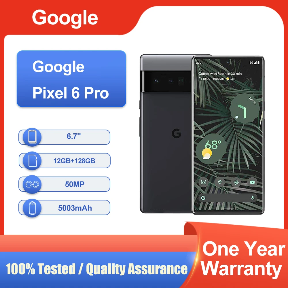 الأصلي مقفول Google Pixel 6 Pro 6.7 "5003mAh 12GB RAM مكبر الصوت شحن سريع الهاتف المحمول في حالة جيدة