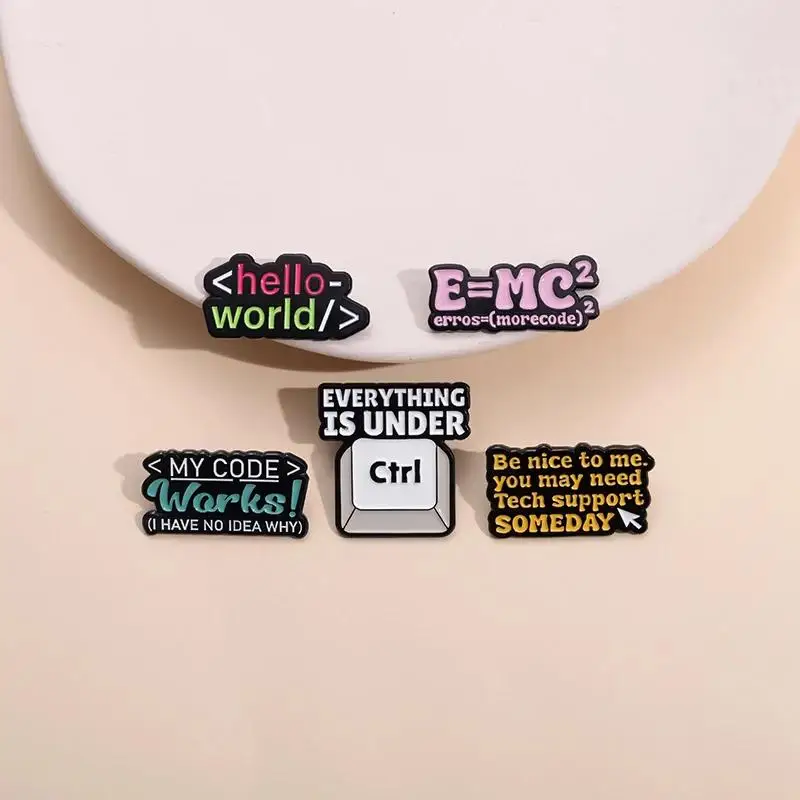 Creative Code Enamel Brooch Programmer Keyboard Chemistry Periodic Table Coffee Book E=MC Letters Metal Badge Lapel Pins Jewelry