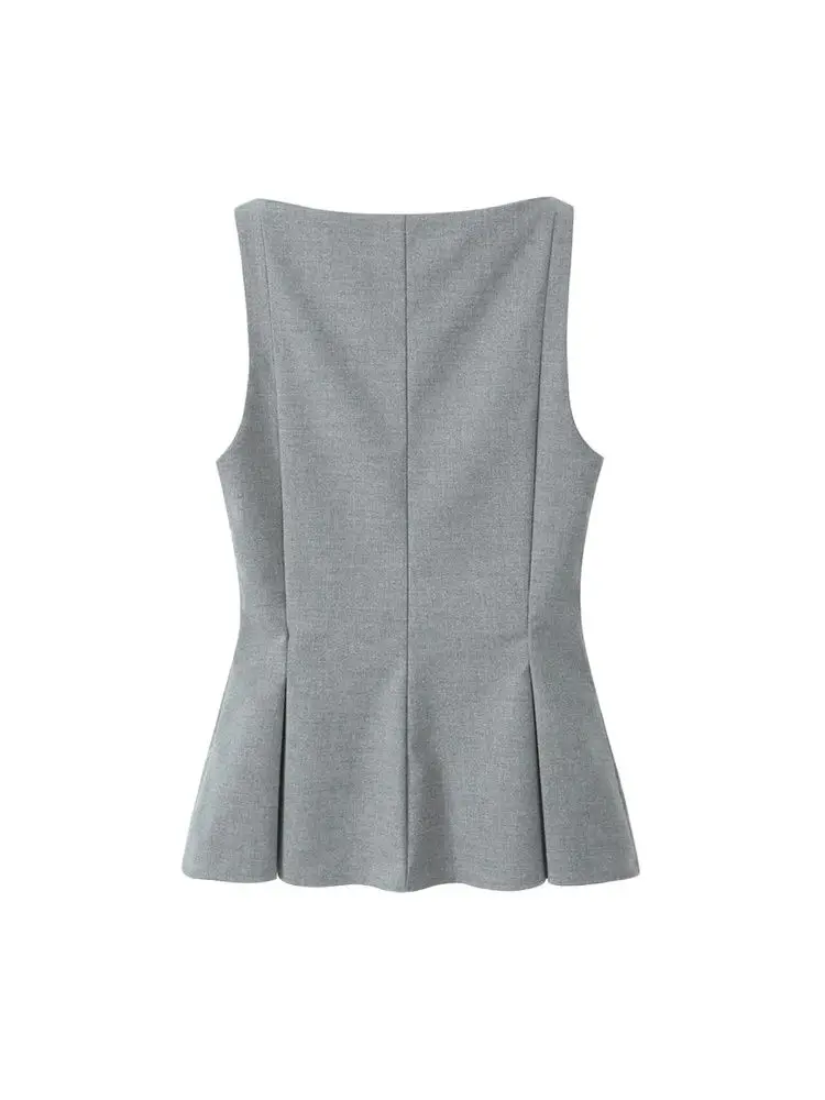 Sleeveless Tank Tops for Women, Front Buttons, Darted Hem, Boat Neck, Female Camis, Chic Fashion
