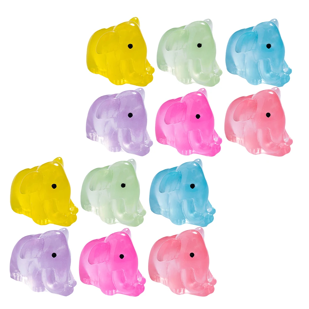 

12pcs Night Glow Decor Mini Resin Elephant Figurines DIY Craft Animal Statues Luminous Accessories