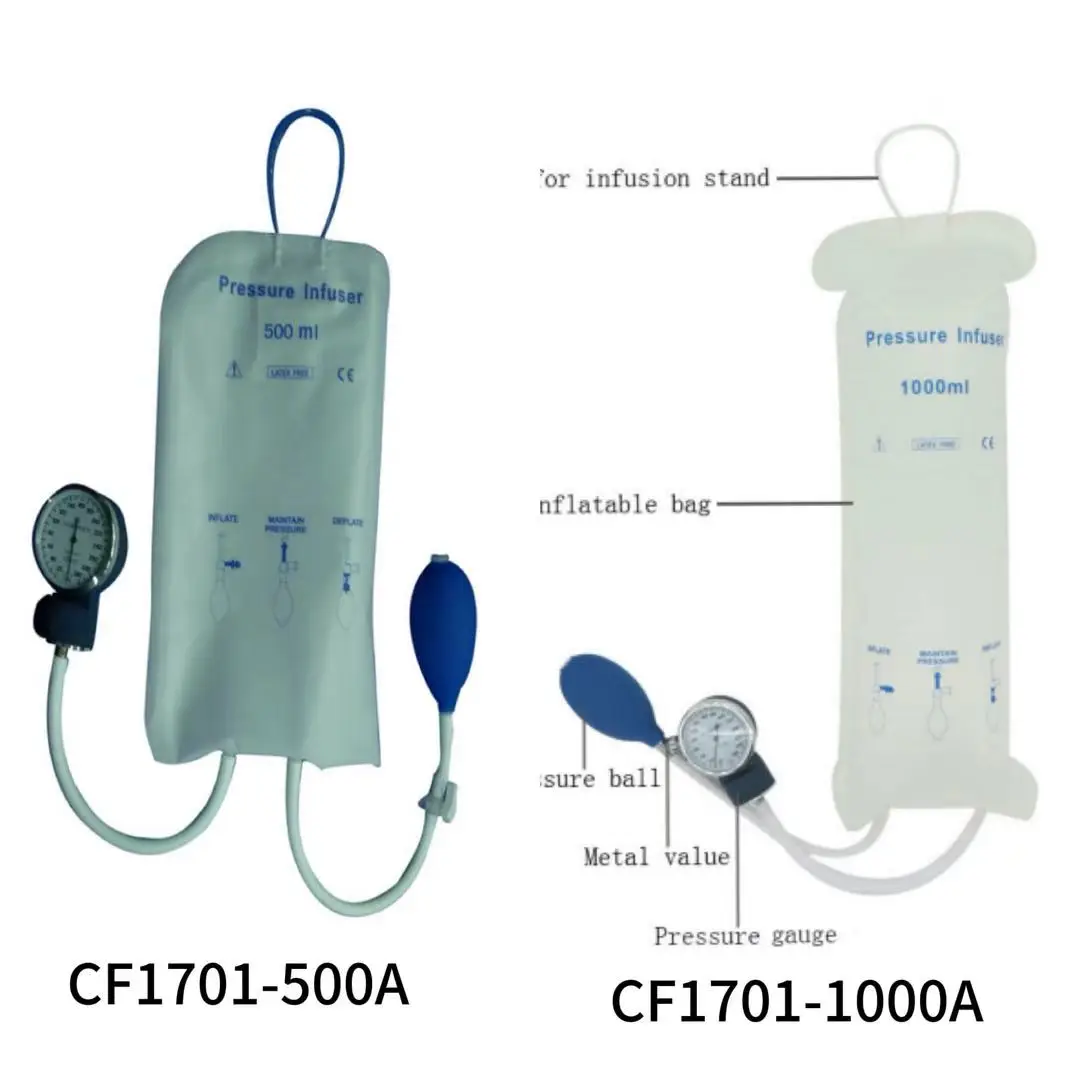 Double Tube Pressure Infusion Bag Medical Emergency Transfusion Bag with Pressure Indicator