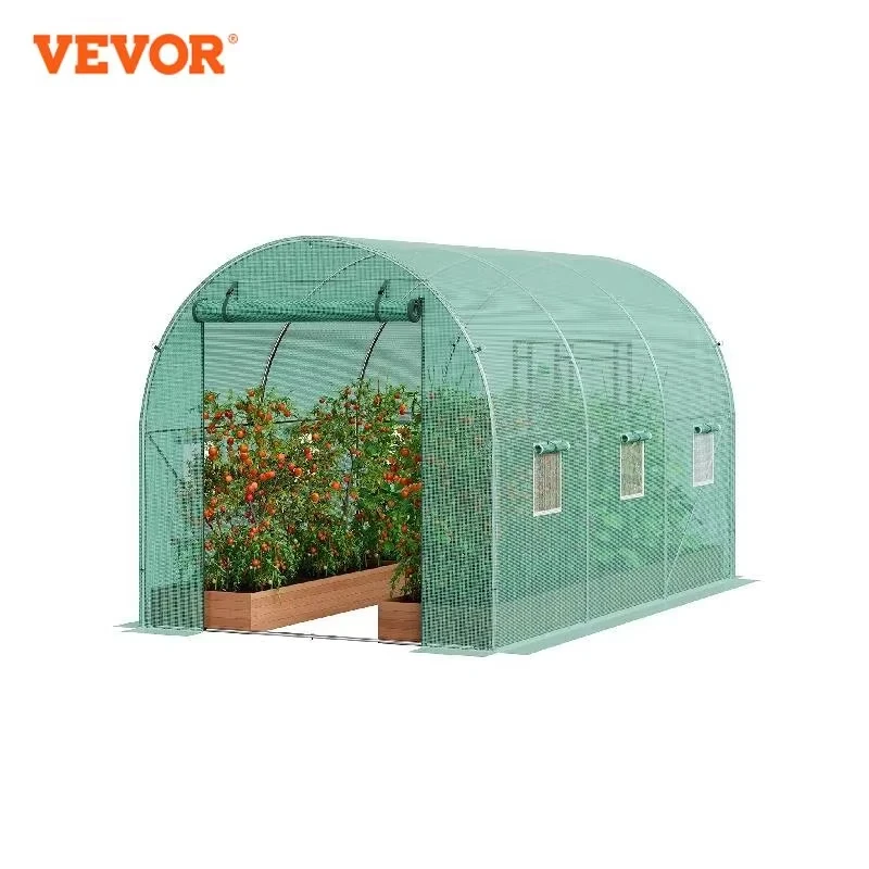 

VEVOR Walk-in Tunnel Greenhouse Hoop House Greenhouse Tunnel Plant Hot House with Steel Frame Green PE Cover Roll-up Zipper Door