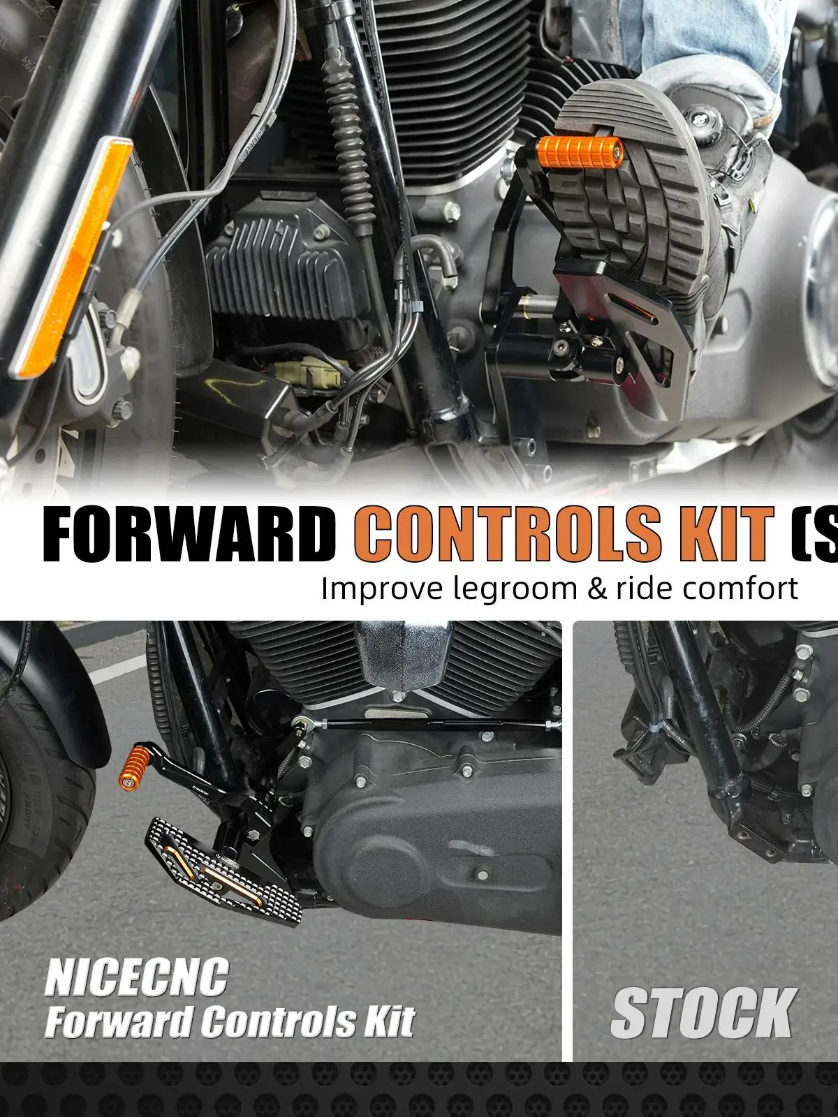 Für Harley Dyna Low Rider FXDL Fat Bob FXDF Street Bob FXDB Wide Glide 00-17 Motorrad Komplettes Vorverlegtes Fußsteuerungssystem Fußrasten