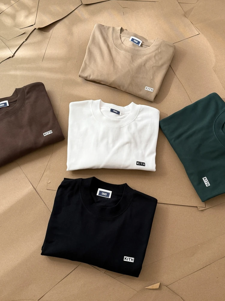 American Street Style KITH Simple Flocking Box Logo Loose round Neck  Color Long Sleeve Unisex T-shirt for Couples