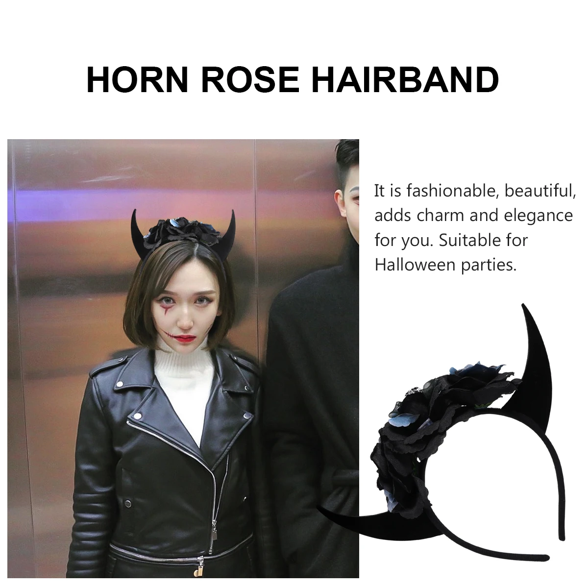 

Horn Headband Halloween Hair Accessories Simulated Flower Headpiece Cosplay Horns Rose Ring Durable Lightweight Easy Wear