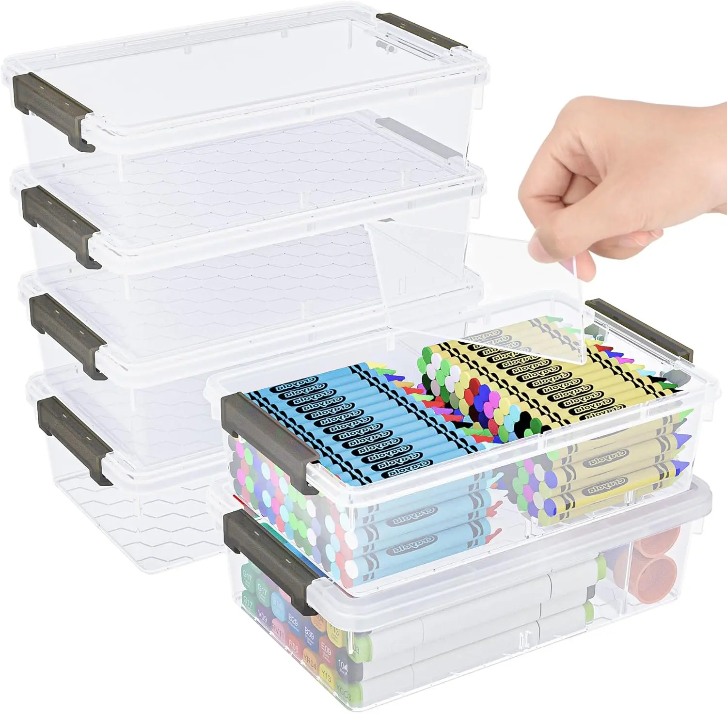 

Набор из 6 больших прозрачных пеналов с выдвижными разделителями, утолщенный пластиковый контейнер для школьных и художественных принадлежностей