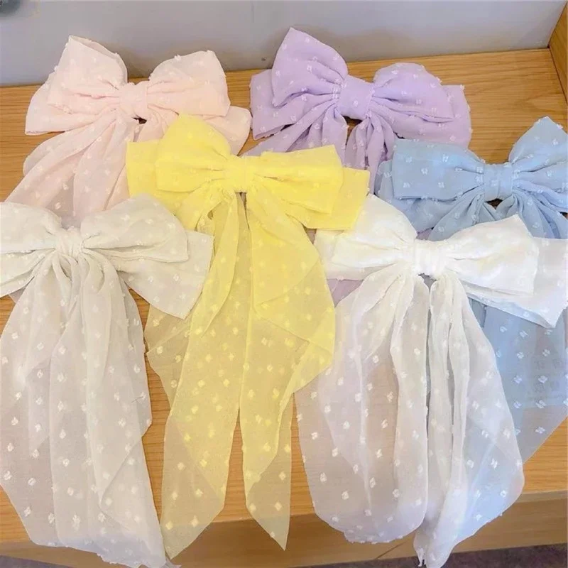 Ladies Elegant Satin Large Ribbon Bow Oversized Bow Long Tail Hair Clip Spring Clip Ponytail Hair Accessorie