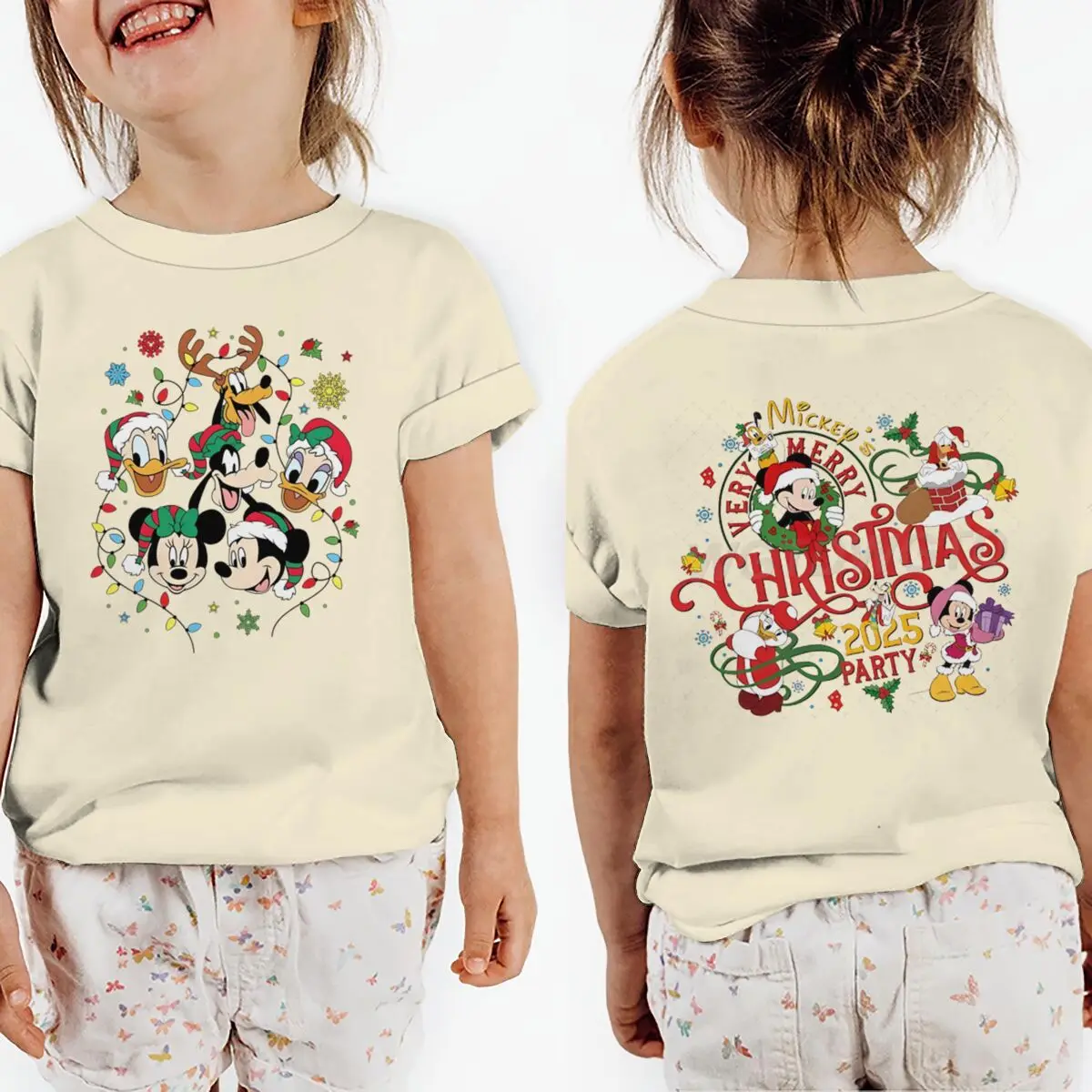 

Детская рубашка с Рождественской елкой «Микки и друзья» для маленьких девочек и мальчиков, футболка с Рождеством и Микки, подарок с героями мультфильмов для детей