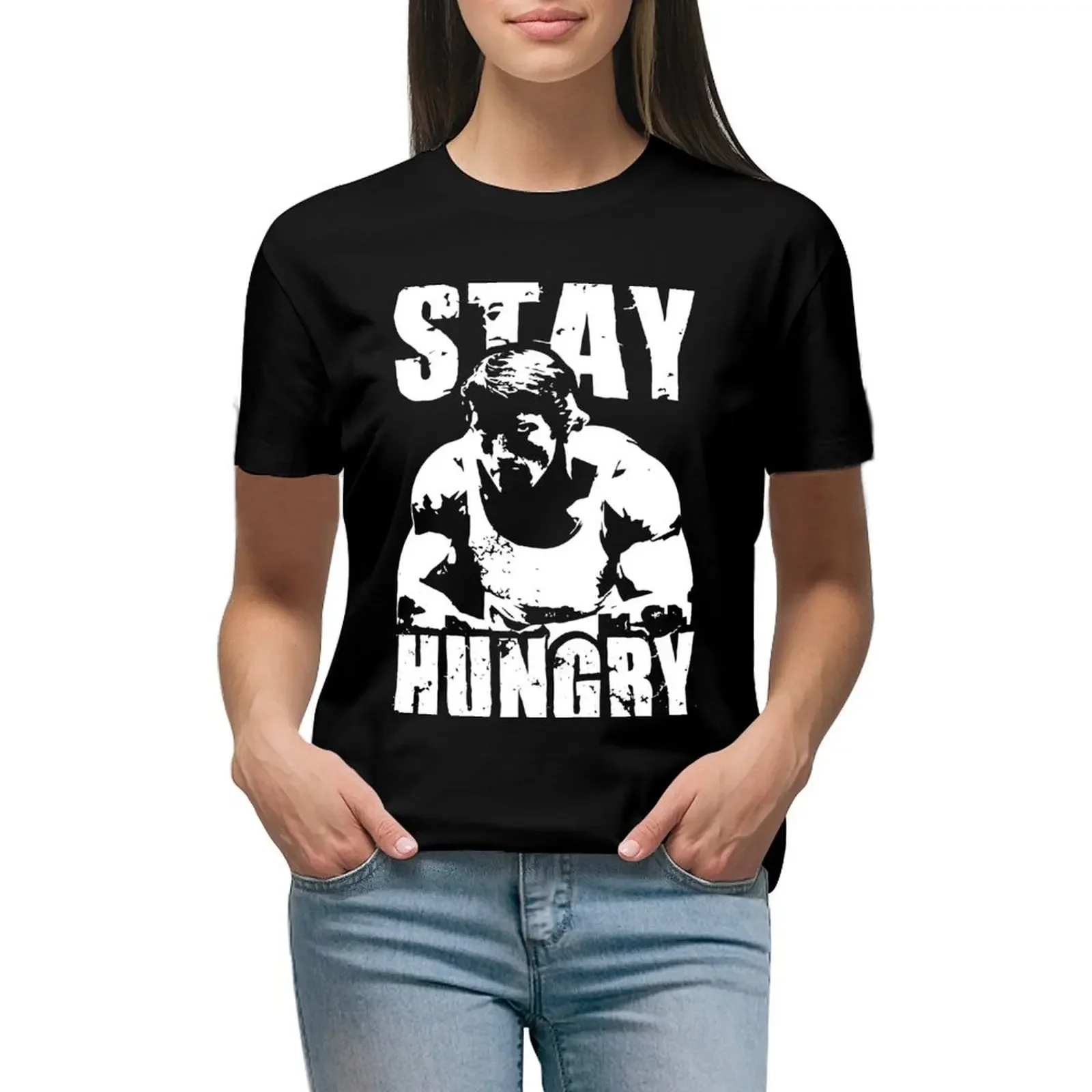 

Stay Hungry T-Shirt Short sleeve tee customs Blouse tees workout shirts for Women loose fit