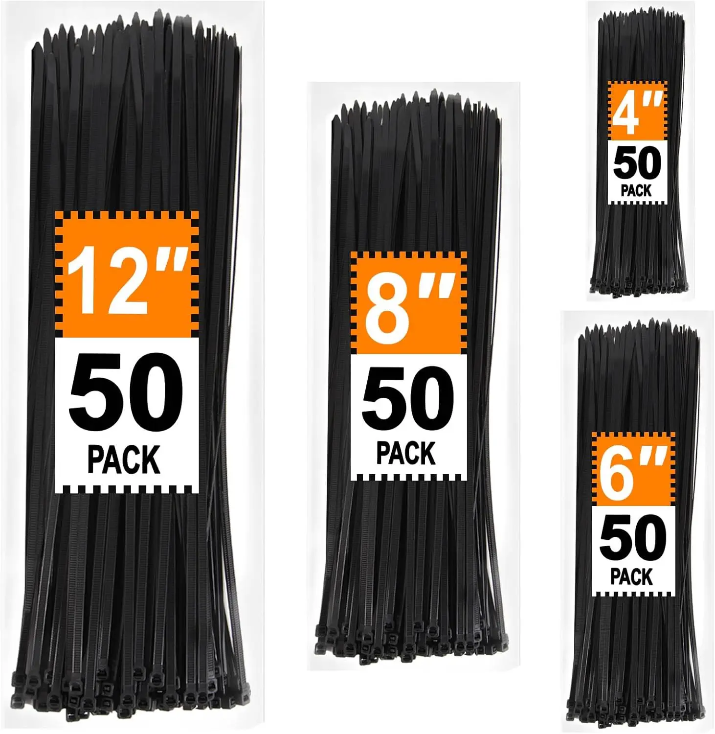 Indoor and Outdoor Use, Plastic Material, Black Color, Assorted Sizes and UV Resistant for Cable Management