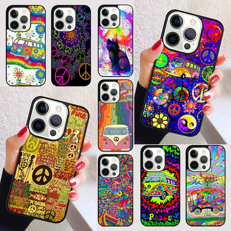 Hippy Peace Bus Cat cover For iPhone 15 16 13 12 11 14 Pro Max Mini Max SE 2020 7 8 6S Plus Phone Case