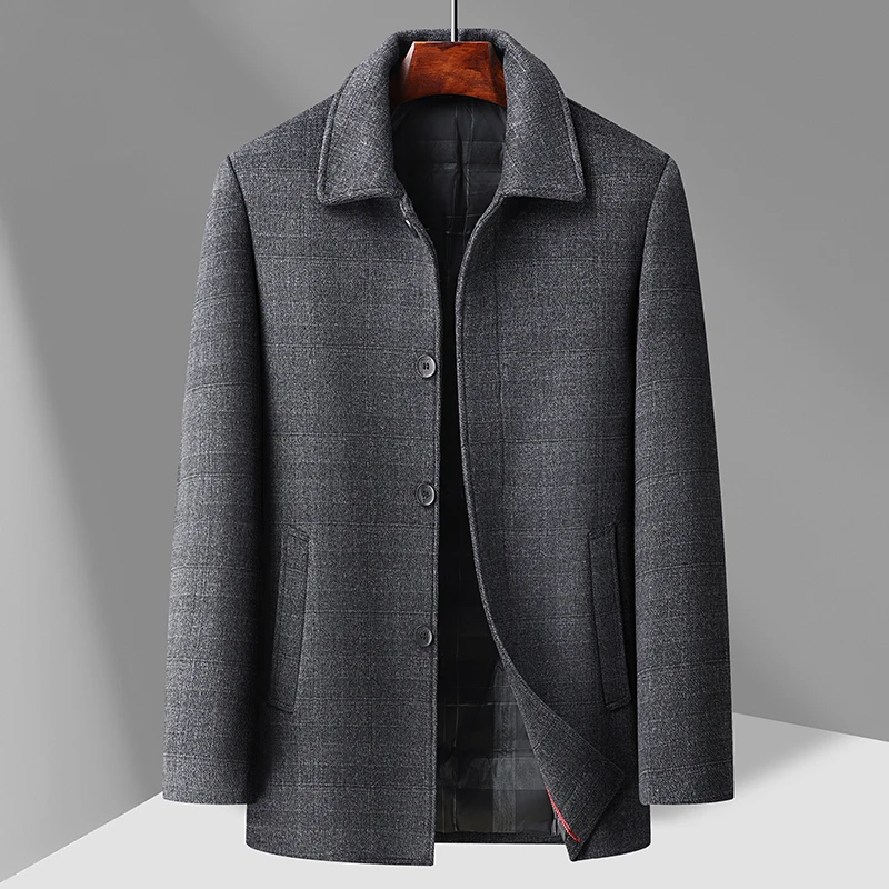 2026 Outdoor Fashion Gentleman's Versatile Trend, Middle-aged and Elderly Business Casual Men's Down Inner Liner Woolen Coat