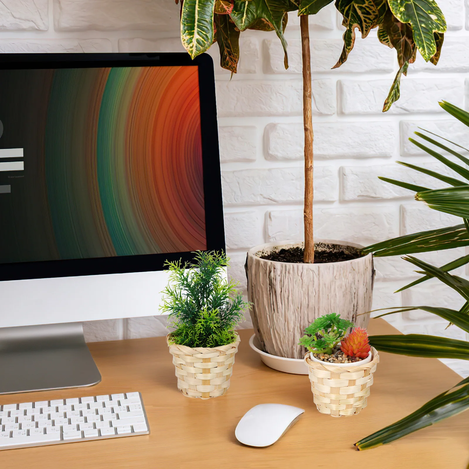 

6pcs Bamboo Woven Basket Storage Baskets For Organization Sundries Holder Desktop Tabletop Decorative Flower Basket Kitchen