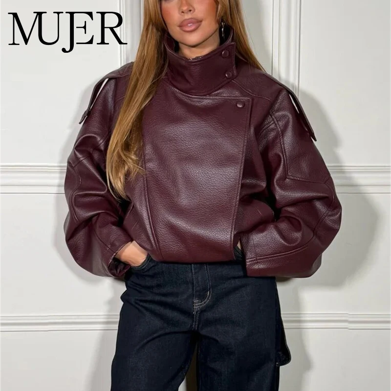 MUJER Faux Leather Jackets for Women Oversize Women's Bomber Jacket Fashion Winter Womens Coats Outerwears Demi-season Jackets