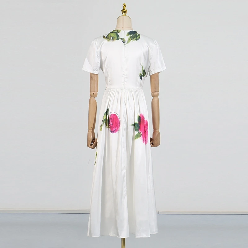 Vintage floral impressão vestidos longos feminino verão vintage retro manga curta plissado cetim midi festa de noite vestidos