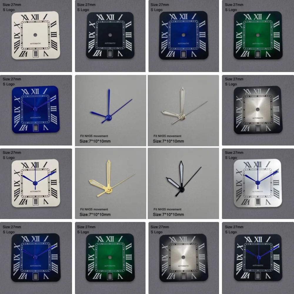 Nouveau cadran carré de 27 mm avec logo S, compatible avec le mouvement automatique NH35, compatible avec l'accessoire de montre à 6 heures, outil de réparation