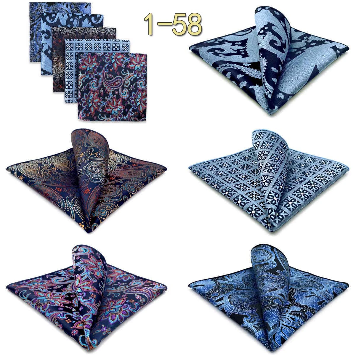 5 Pieces Mens Jacquard Pocket Square Set Multi Styles Handkerchief Suit Pocket Towel Hanky Vintage Business Accessories Gift