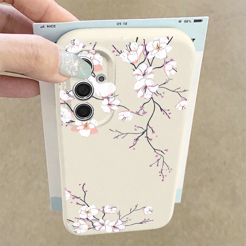 Weiße Blumen Muster Handyhülle für Samsung Galaxy A17 A56 A16 A36 A26 A55 A15 A54 5G S24 FE S25 Edge S23 S22 Ultra Soft Cover