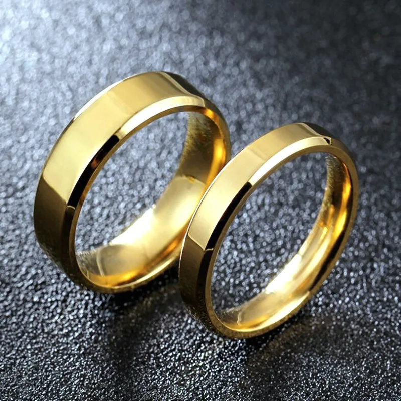 Simple 4MM 6MM Smooth Stainless Steel Couple Rings Gold Color Women Men Lovers Wedding Fashion Jewelry Engagement Gifts