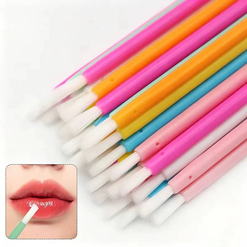 50Pcs Disposable Flocked Lip Brush Lipstick Gloss Wands Applicator Professional Lash Cleansing Extension Makeup Beauty Tools
