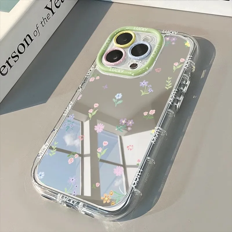 Bunte Blumen-Graffiti Air Cushion Spiegel-Handyhülle für iPhone 17 15 14 16 Pro Max 13 12 11 Pro XR XS 8 Plus 17Air Girl Cover – Detail 8