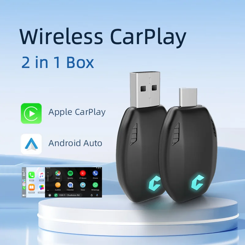 

Wired to Wiresless 2in1 CarPlay Android Auto Wireless Adapter Smart Mini Box Plug and Play WiFi Fast Connect Universal