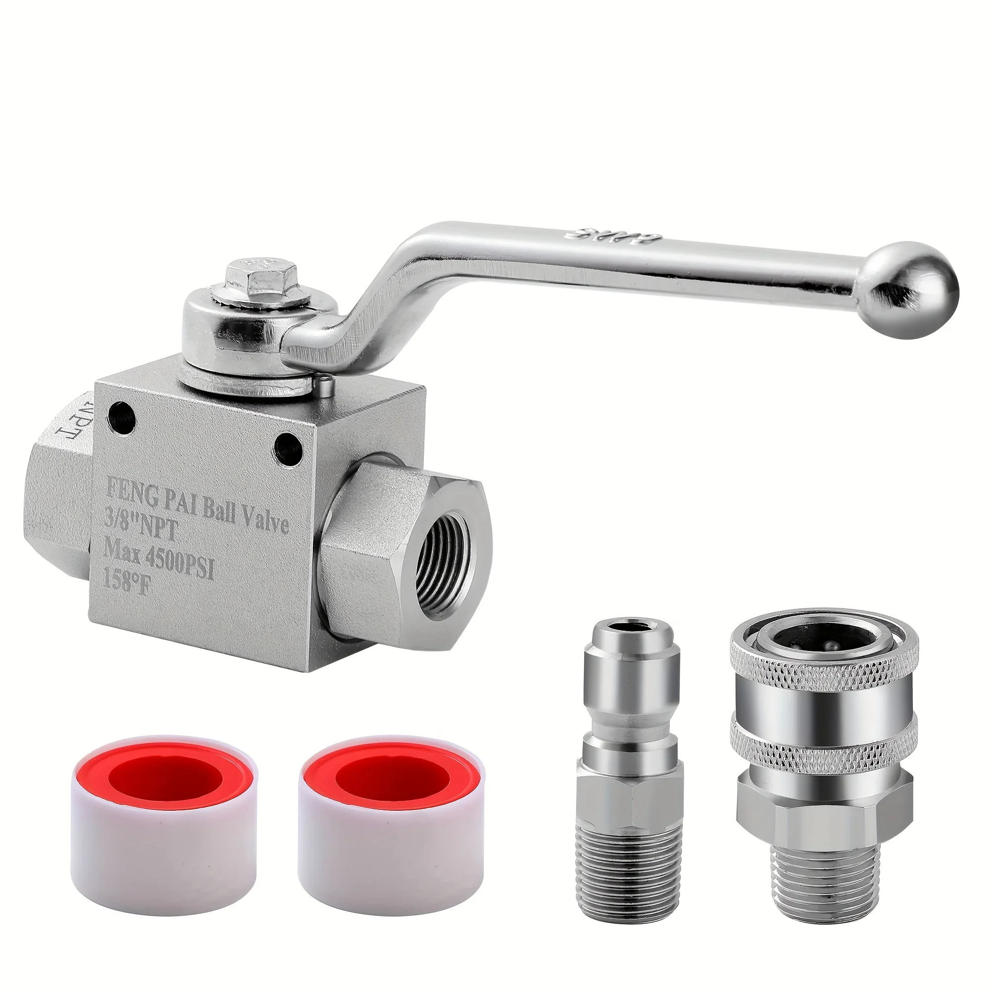 

Pressure Washer Ball Valve Kit - Stainless Steel Ball Valve, 3/8" Quick Connect Fittings, 4500 PSI Pressure Washer Hose Kit, Pow