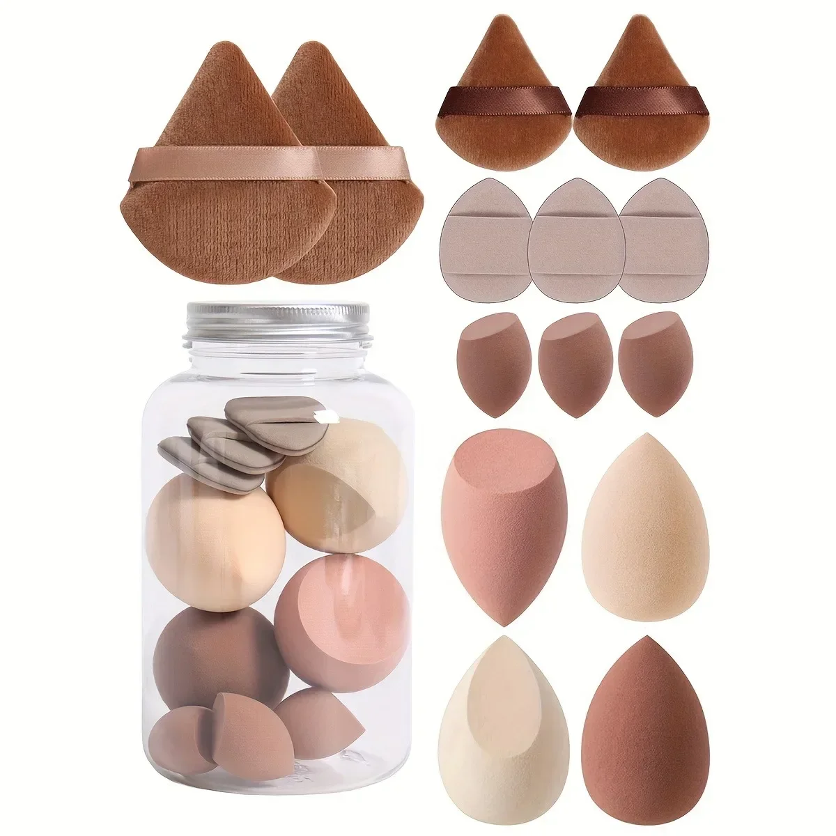 14pcs Makeup Sponge Set With Storage Jar Finger Puff Dual-use Wet & Dry Foundation Cosmetic Puffs Velvet Beauty Makeup Sponge