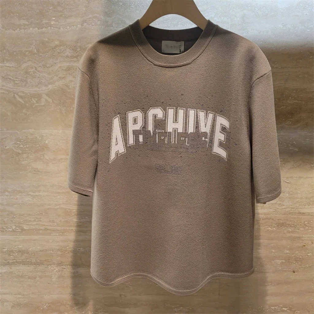 

Korean Sle round Ne ort Sve Knitted Top Casual Anti-Aging Letter Print Dstring Straight Cut Loose Fit Women's irt