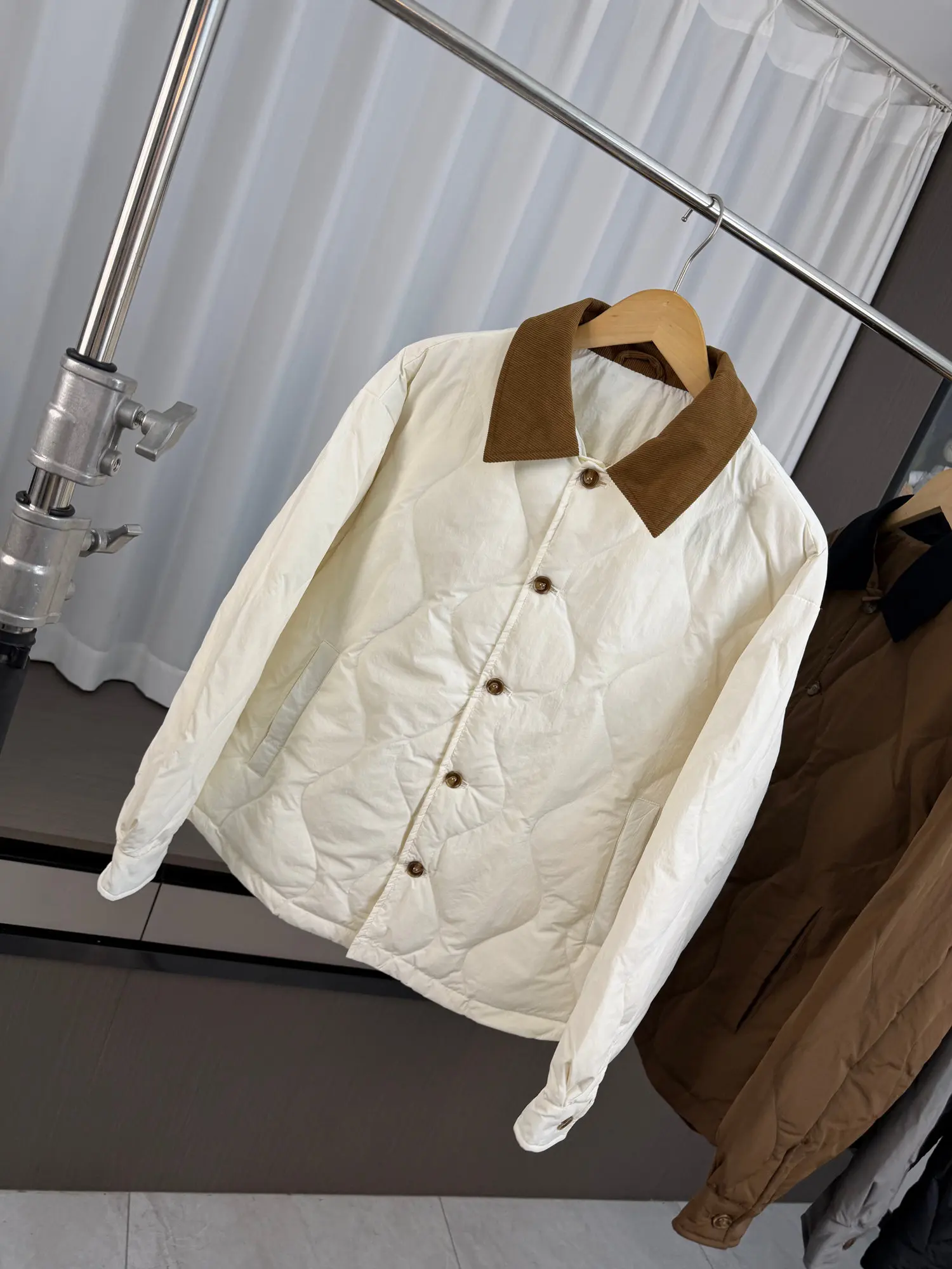 Simple and lightweight padded jackets Unisex Vintage Contrast Collar Casual Warm Down Jacket Coat
