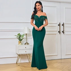 Boat Neck green dress beads evening dress prom dresses evening gowns Party dresses vestidos de fiesta robe de soirée de mariage