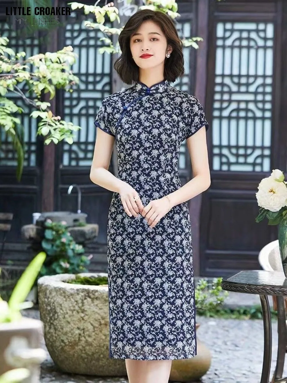 Qipao chino para mujer, vestido Cheongsam de seda de hielo, ajustado por encima de la rodilla, novedad de verano, 2023