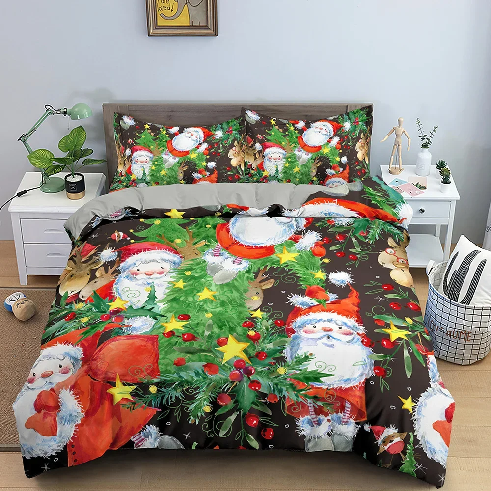Christmas Duvet Cover King Queen Full Twin Cartoon Santa Claus Bedding Set for Boys Girls New Year's Gift Xmas Comforter Cover