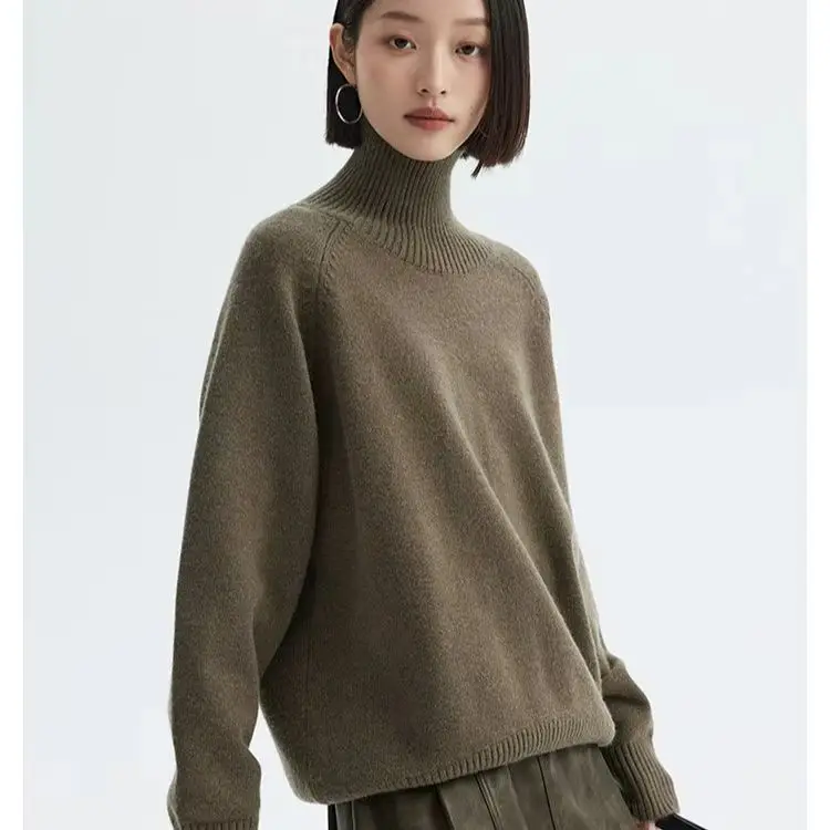 Retro raglan sleeves loose cashmere sweater pullover thread long sleeve turtle neck