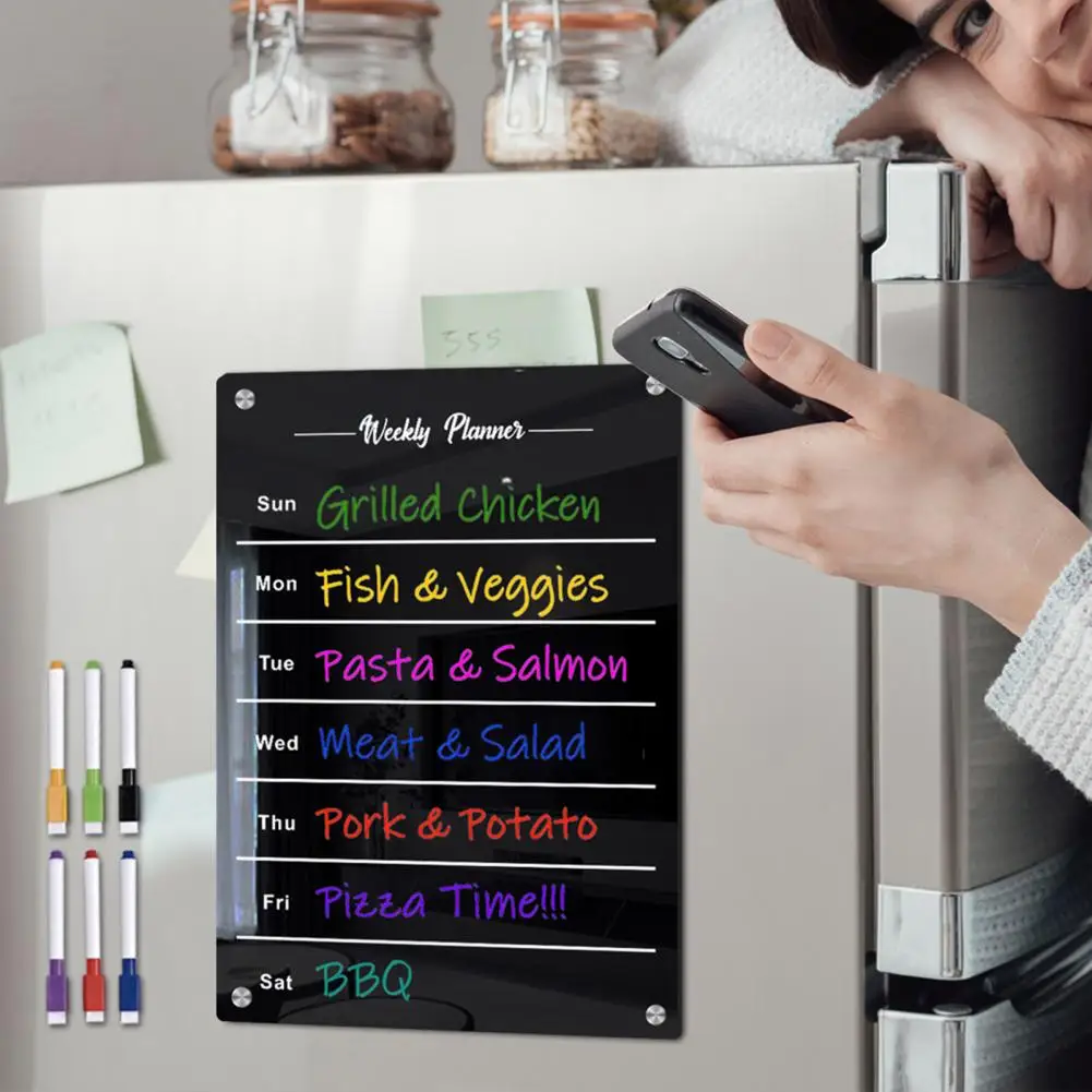 Calendario mensual magnético con Kit de bolígrafos a prueba de arañazos, fácil instalación, planificador de nevera, calendario de borrado en seco, tablero Acrílico