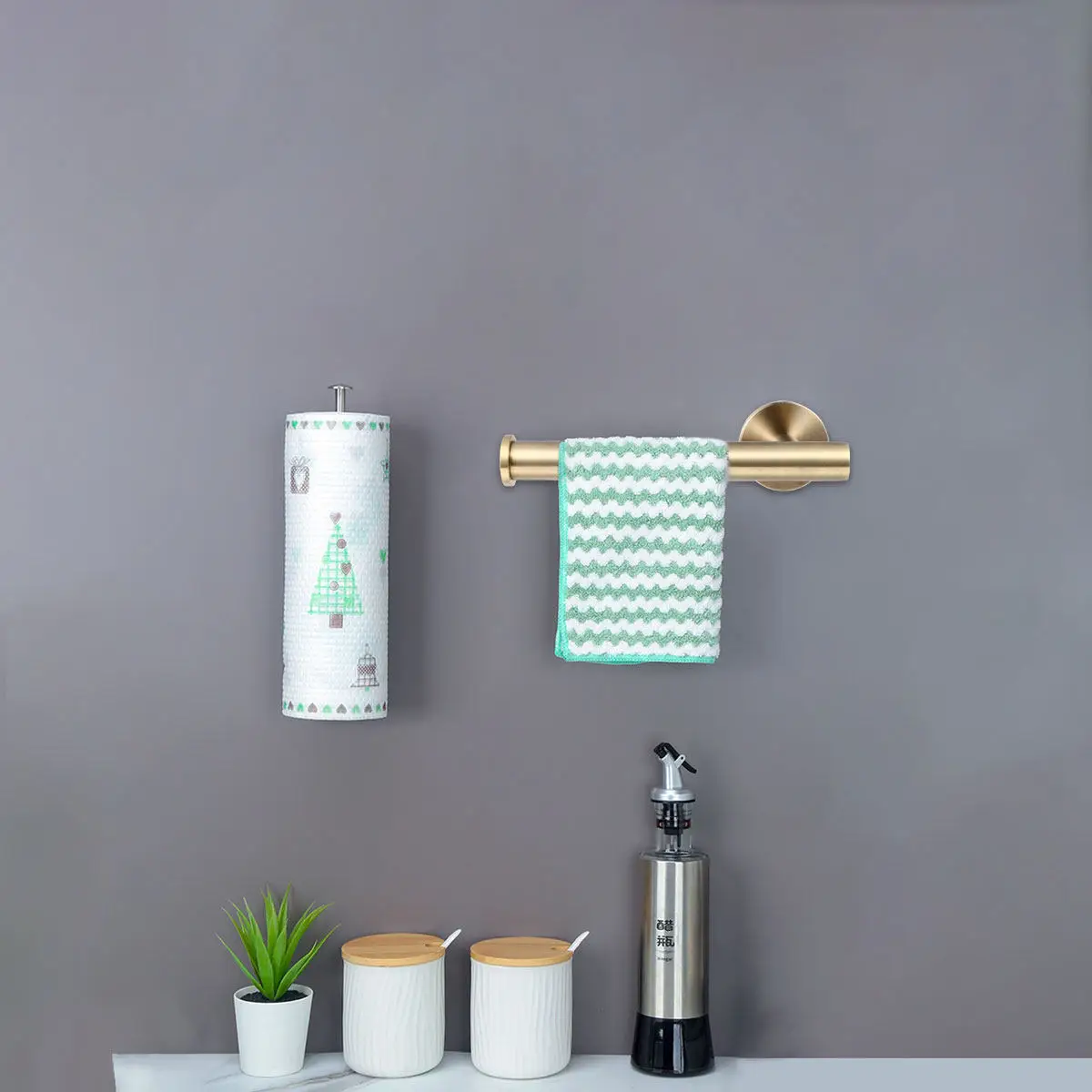 

Gold Paper Towel Rack Stainless Steel Easy Clean Bathroom Shelf Towel Holder Clothes Hook Creative Versatile Rack