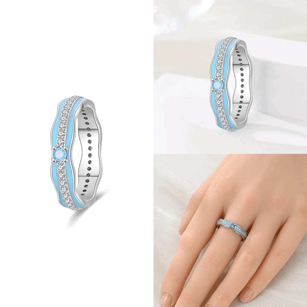 

Exquisite 925 Silver Original Blue Zircon Simple Ring Sea Star Woman's Rings Jewelry Valentines Fine Wedding Gift Accessory Set