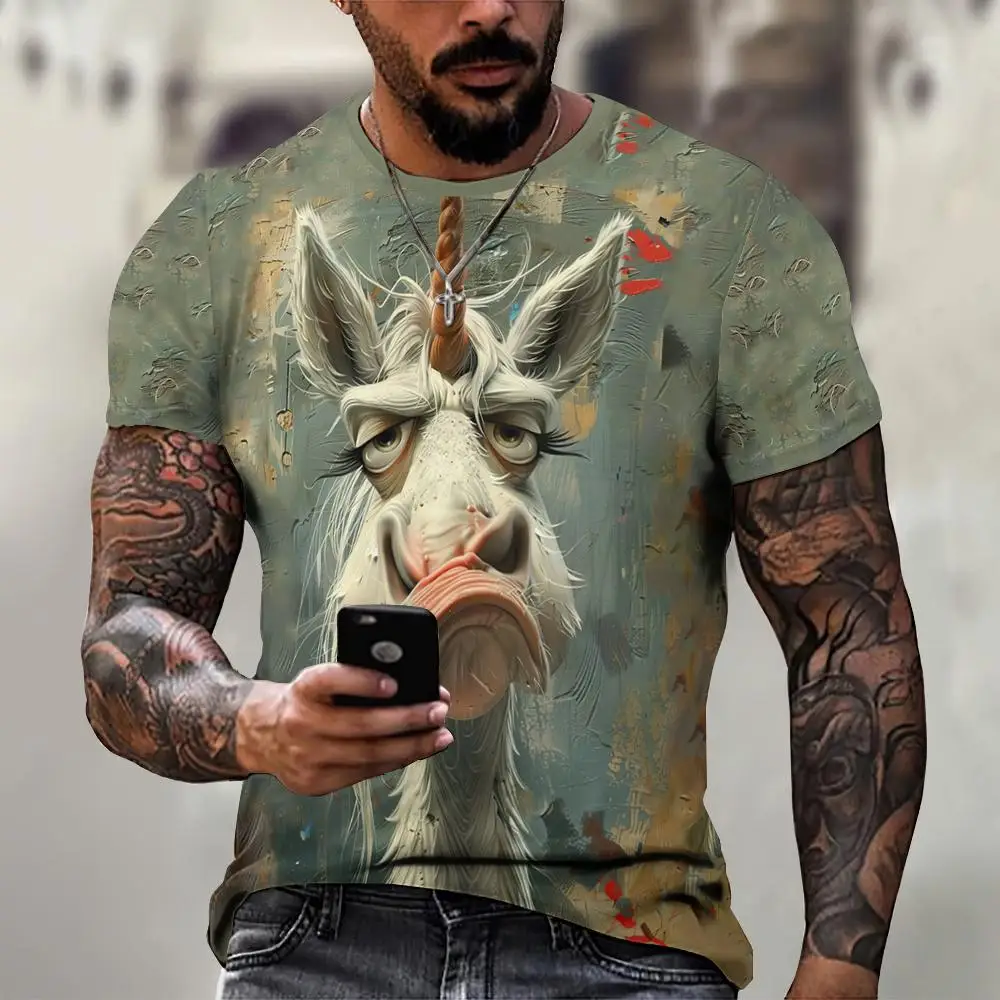 Angry Animal Print Summer Men's T Shirt Casual Short Sleeve Fashion Streetwear Male Oversized Clothing Crew Neck T-Shirts