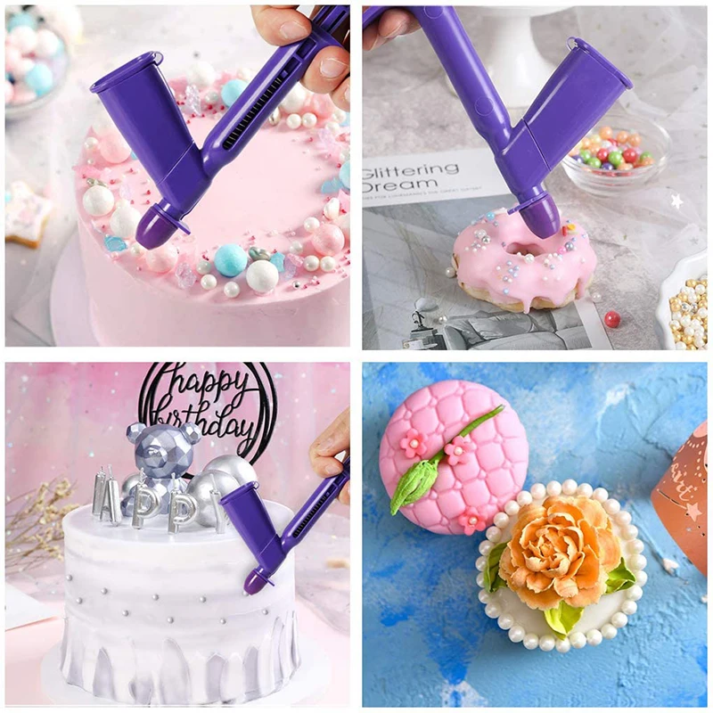 DIY Baking Tools Detachable Pearl Applicator with 4 Transfer Heads Cake Topper Pearl Gun Ball Applicator Meatball Coating Tool