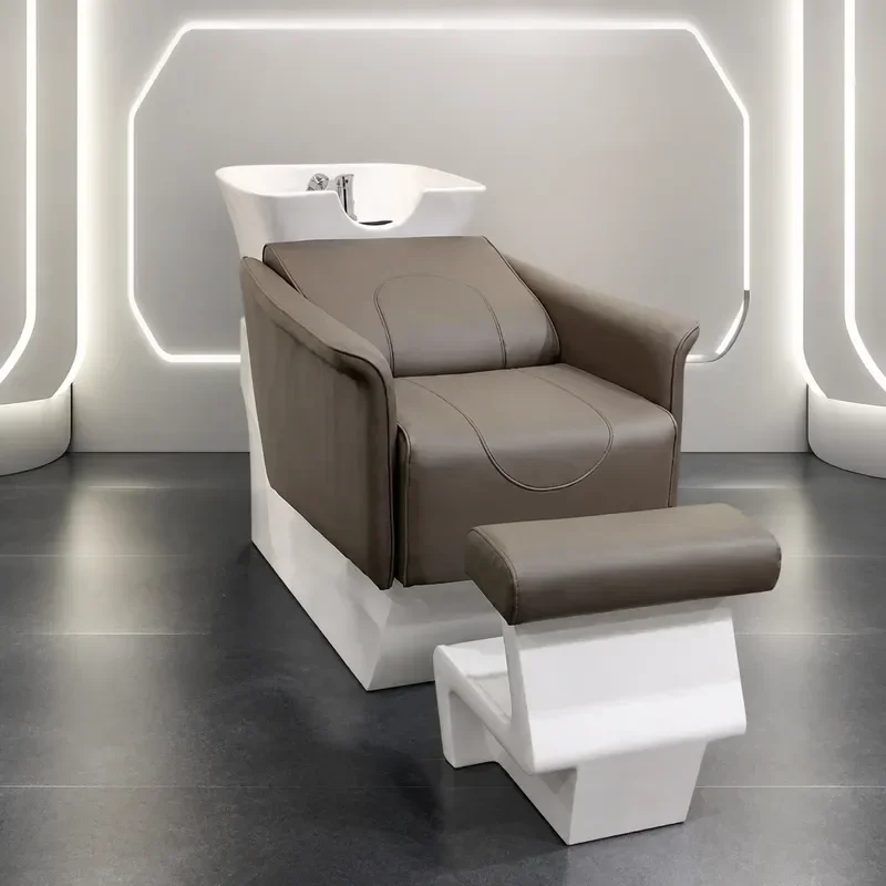 Bohorio Semi Reclining Shampoo Bed with Deep Ceramic Basin Commercial Beauty Wash Station for Hair Care