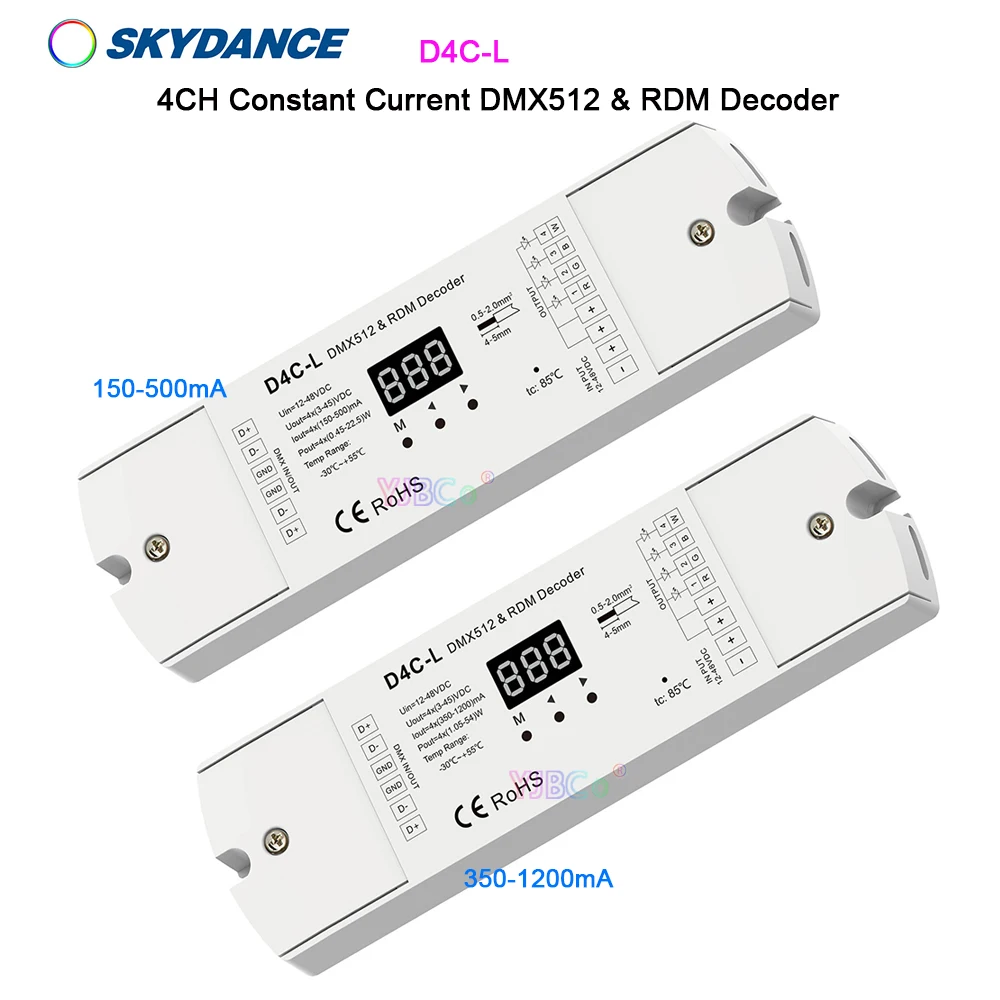 D4C-L 4 Channel Constant Current DMX512&RDM Decoder 12V-48V 24V 4CH DMX dimmer PWM Numeric display CC RGB/RGBW LED controller