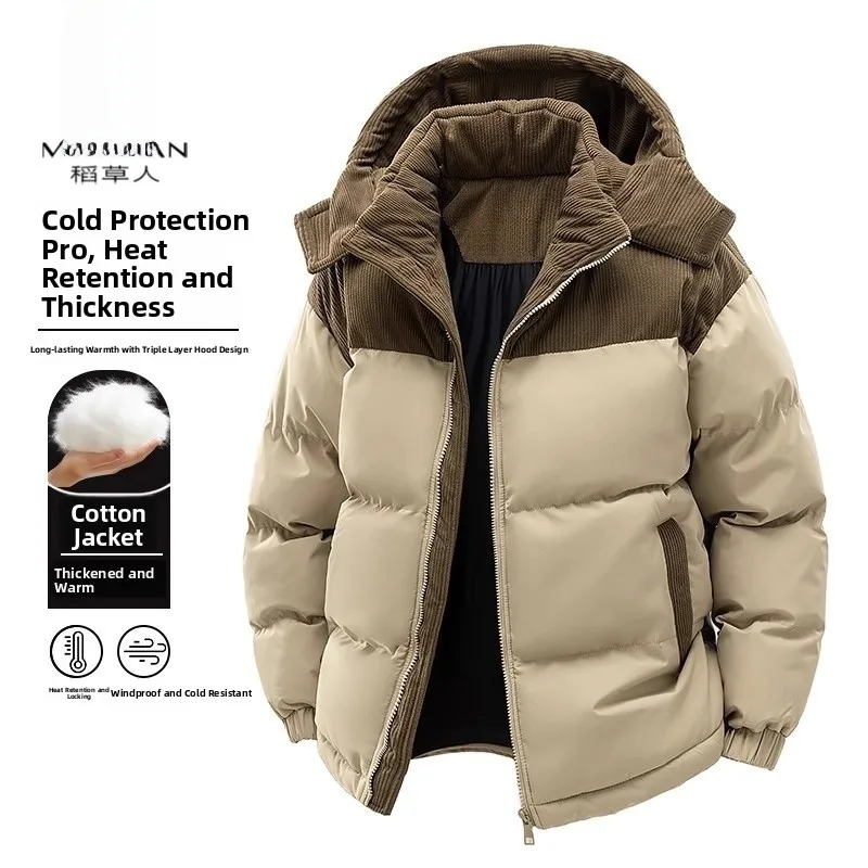 

Thiened Corduroy Cotton Jaet Detachable Hat Anti-Cold Windproof Warm Outerwear for Men And Women Trendy Winter Coat