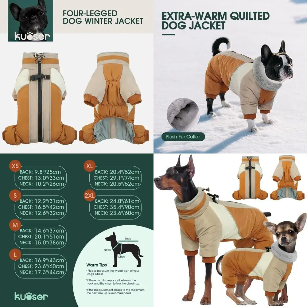 

Большое зимнее пальто со встроенной шлейкой для собак — светоотражающий, зимний комбинезон, подходящий для бигля, корги, лабрадора (коричневый XXL)