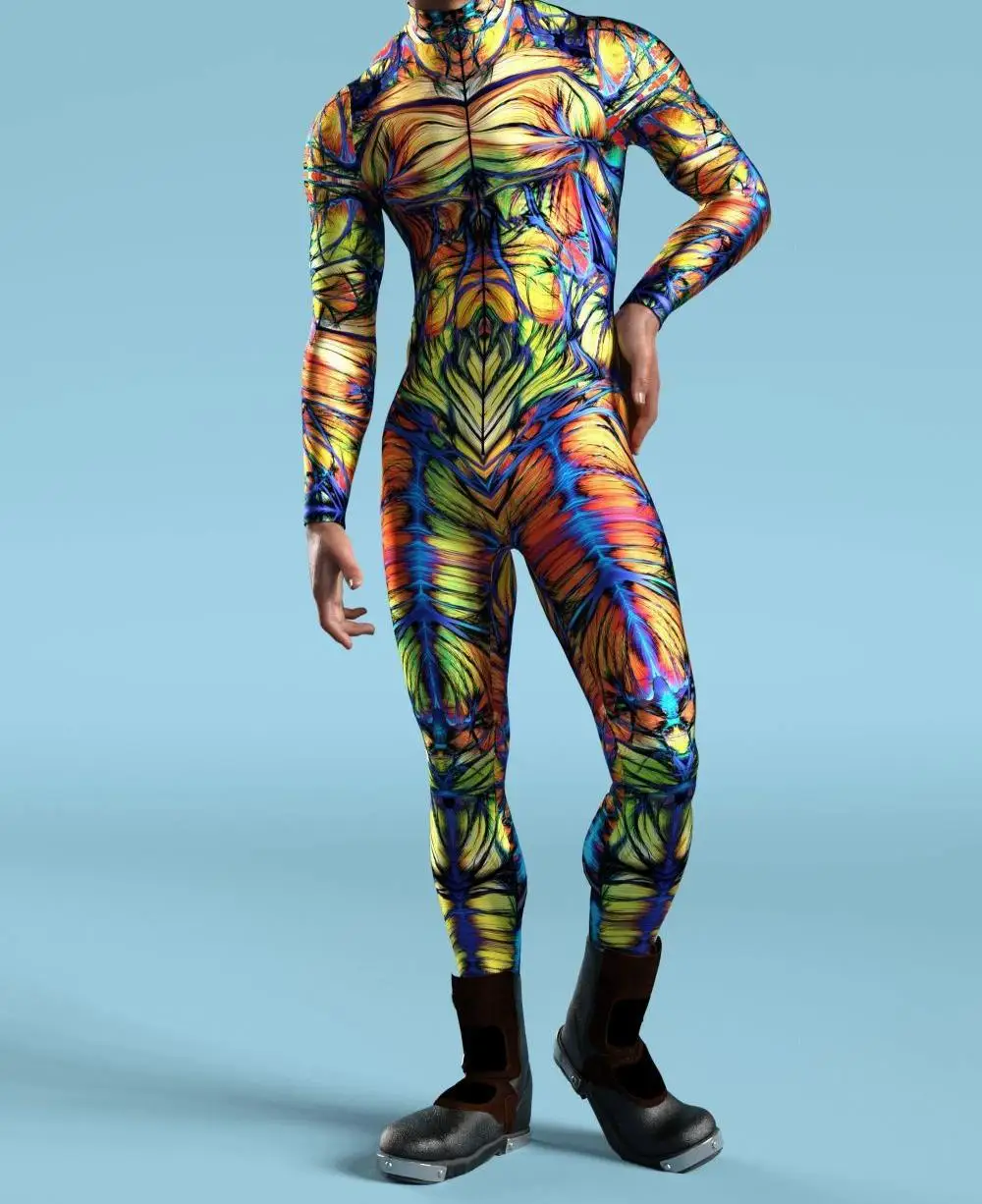 Herren Regenbogen-Party-Punk-Jumpsuit Onesie Halloween Cosplay Kostüm Elastischer Party-Performance-Bodysuit – Detail 17