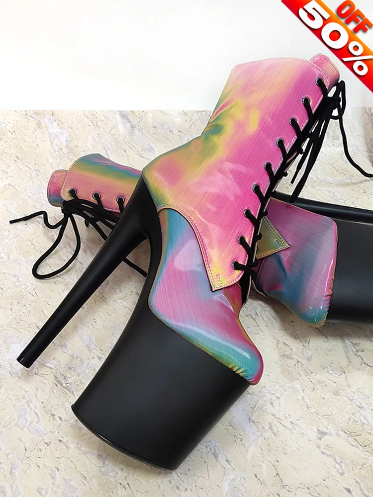 

20cm ultra-high heel nightclub short boots straps hated high model pole dance waterproof platform large size Stripper Heels new