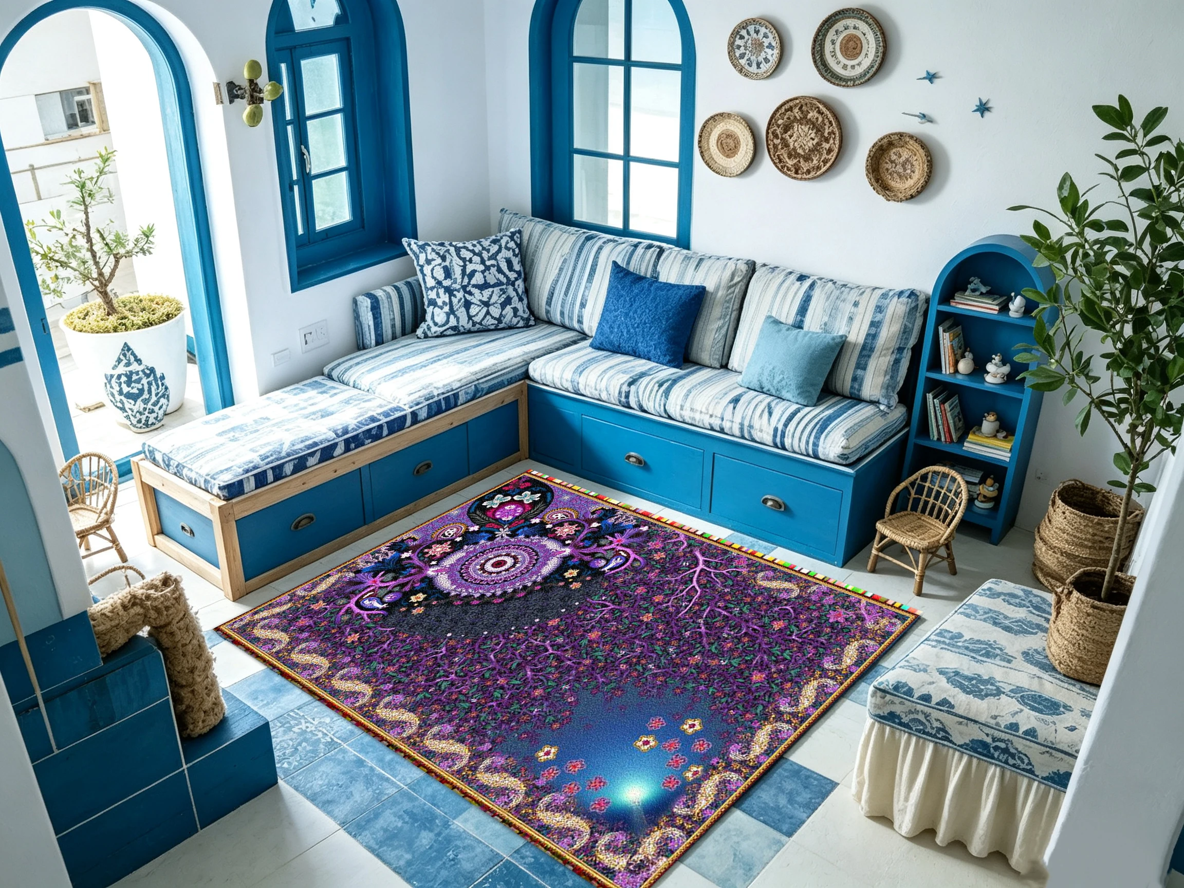 Blue Swirl Fish Pattern Carpet Floor Decoration Abstract Ocean Theme Carpet Suitable for Living Room Bedroom Home Interior Floor Decoration