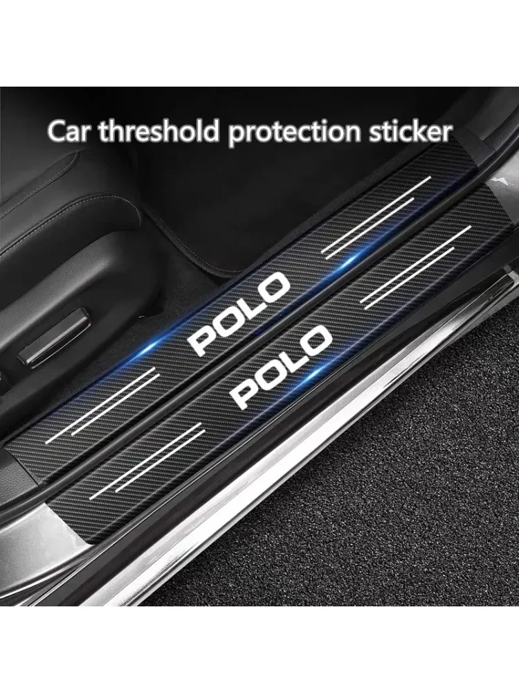 Autocollant de protection de seuil de porte de voiture en Fiber de carbone, 4 pièces, pour Volkswagen VW Polo 6R 6N 6N2 6C 9N 9N3 Rline R Line VW Polo Car