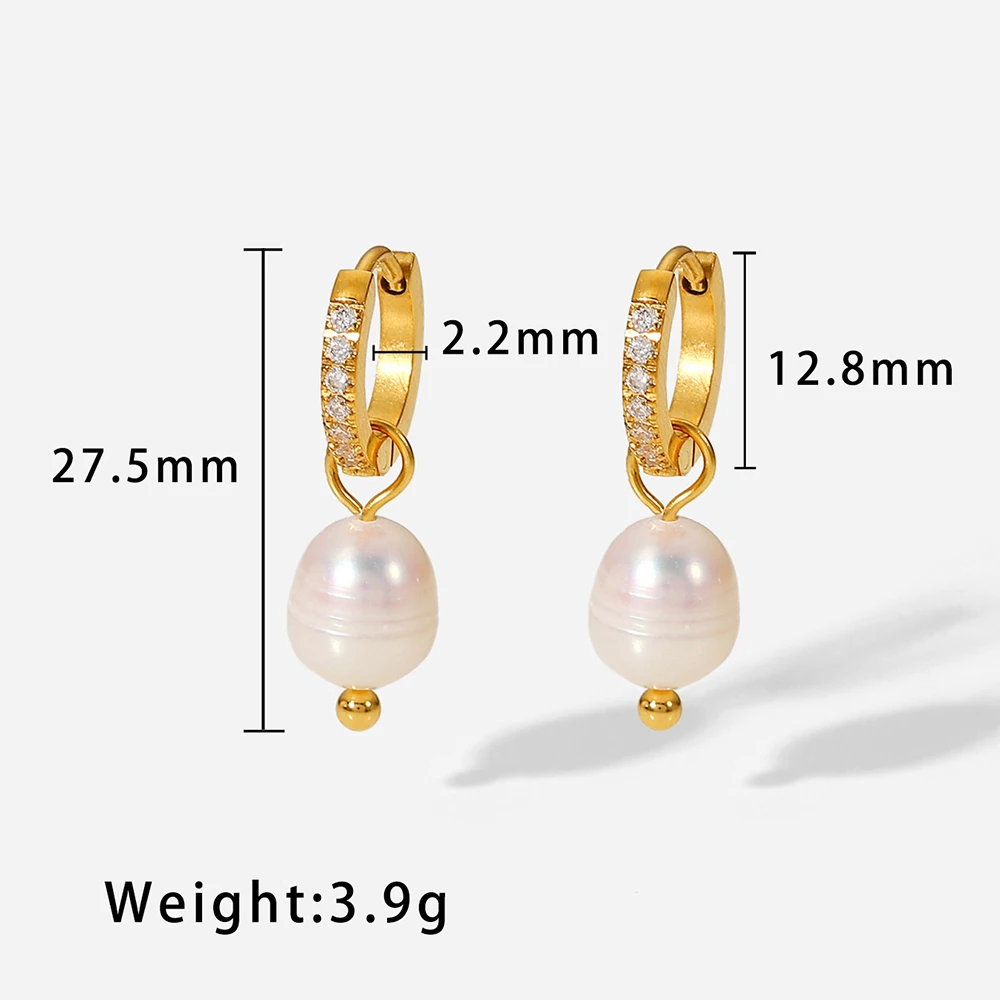 VQYSKO Stainless Steel Pearl Earrings Crystal Circle Ladies Party Commuter Accessories Gift