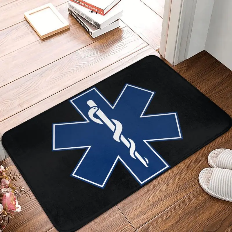 Emt Star Of Life Paramedic Front Door Floor Entrance Mats Outdoor Emergency Medical Kitchen Bath Doormat Garage Carpet Rug